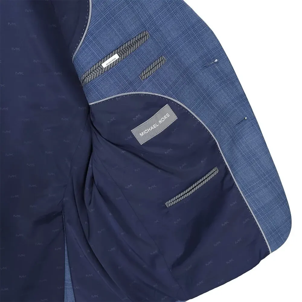Michael Kors Mens Classic Fit Suit Jacket Blazer 40S Blue Plaid Stretch Wool NWT